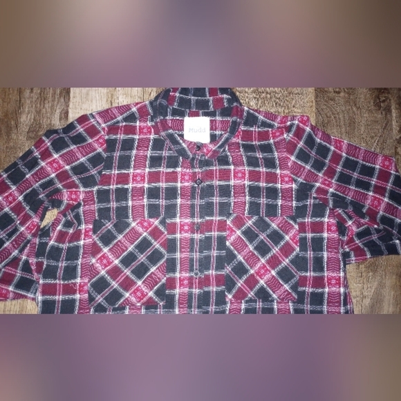 Mudd Red,Black,& White Button Down Plaid Casual Shirt,Size M - Picture 3 of 5